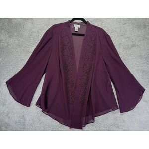 Catherines Size 22W Purple Sheer Chiffon Open Front Cardigan Kimono Beaded